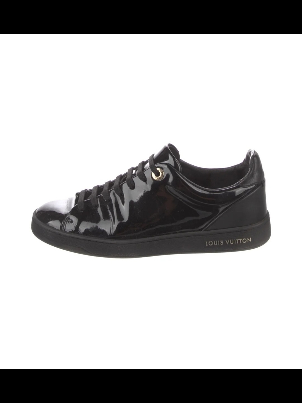 🖤 Louis Vuitton 🖤 Women’s Black Patent Leather Sneaker with Gold Accents
